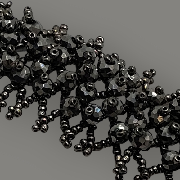 Handmade Hematite Gemstone/Glass Seed Bead Woven Stretch Bracelet Boho - Picture 9 of 10